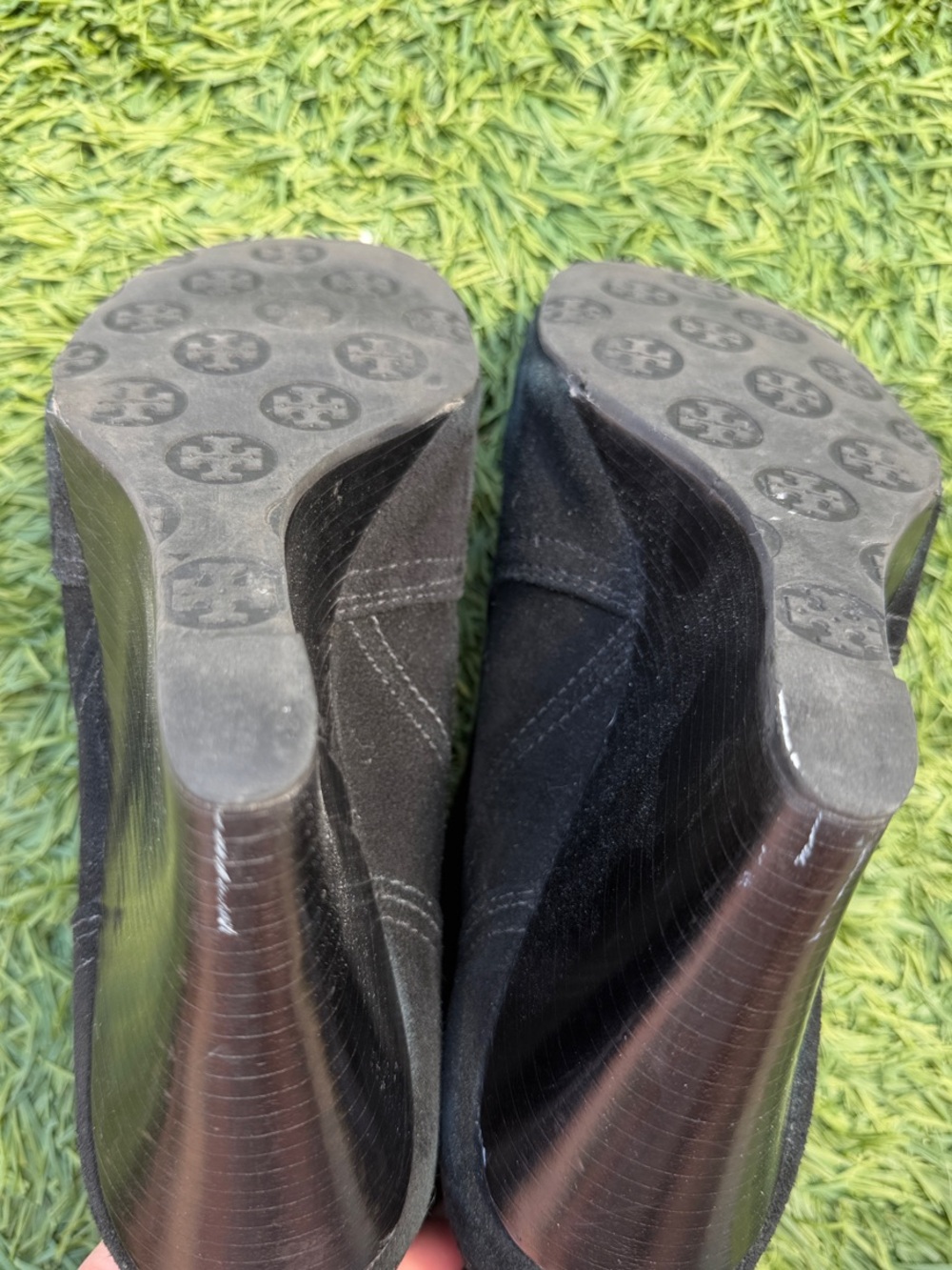 Tory Burch Black Suede Wedge Ankle Booties with Gold Buckle - Picture 5 of 5